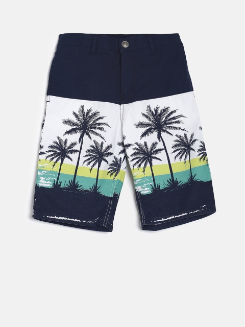 

Palm Tree Boys Navy Blue & White Printed Regular Fit Shorts