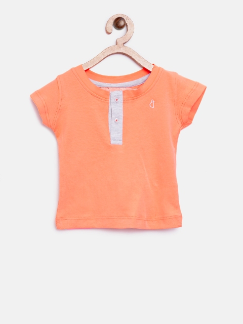

Gini and Jony Boys Orange Solid Henley Neck Pure Cotton T-shirt