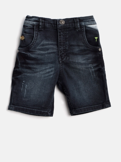 

Palm Tree Boys Navy Blue Washed Regular Fit Denim Shorts