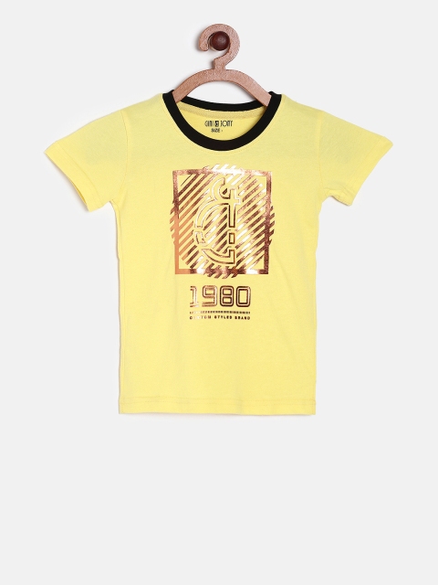 

Gini and Jony Boys Yellow Printed Round Neck T-shirt