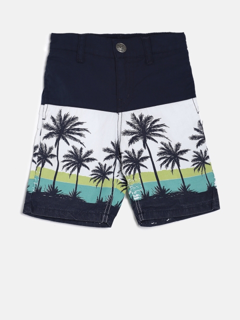 

Palm Tree Boys Navy Blue & White Printed Regular Fit Shorts
