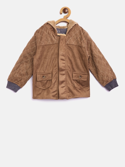 

Gini and Jony Boys Brown Solid Suede Finish Hooded Tailored Jacket
