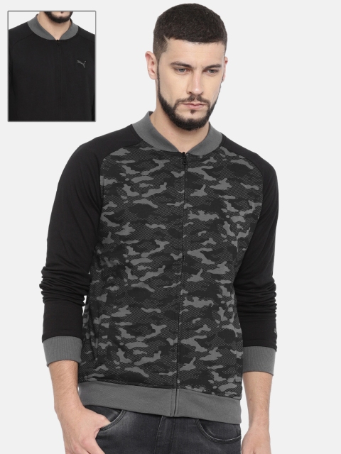 

Puma Men Black & Grey Camouflage Printed Regular Fit Reversible Bomber