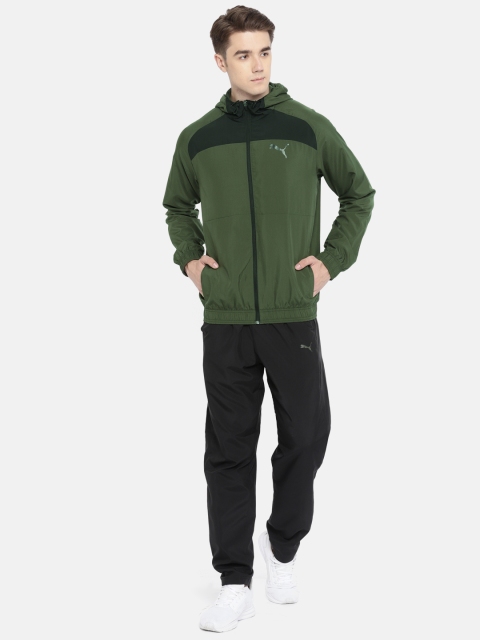 

Puma Men Olive Green & Black Modern Sport Hooded Tracksuit