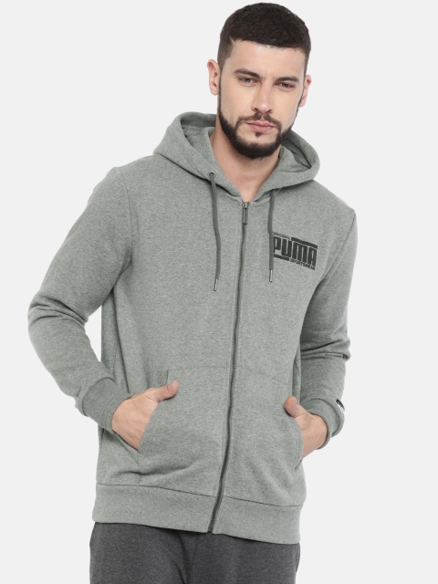 

Puma Men Grey Melange Solid Athletics FZ Regular Fit Hooded Sweatshirt