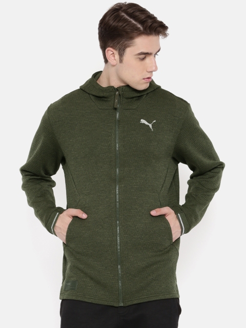 

Puma Men Olive Green Self Design Hooded N.R.G. Fullzip warmCELL Sweatshirt