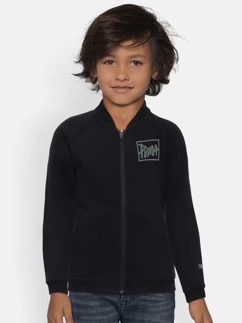 

Puma Boys Black Style Bomber Solid Sweatshirt with Printed Back