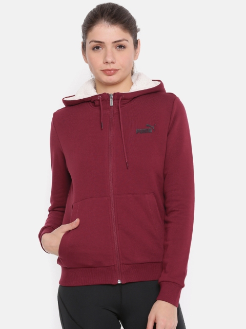 

Puma Women Maroon Regular Fit ELEVATED ESS Collegiate FZ Hoody Solid Sweatshirt