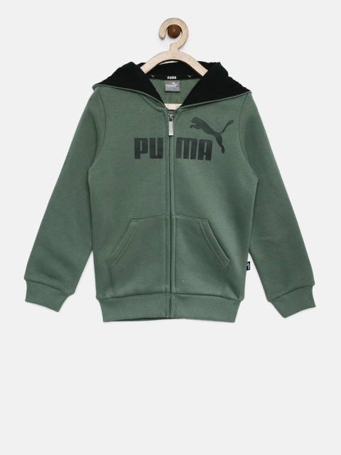 

Puma Boys Olive Green Printed ESS No.1 FZ Hooded Regular Fit Sweatshirt