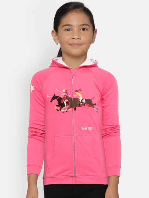 

U.S. Polo Assn. Kids Girls Pink Solid Hooded Sweatshirt