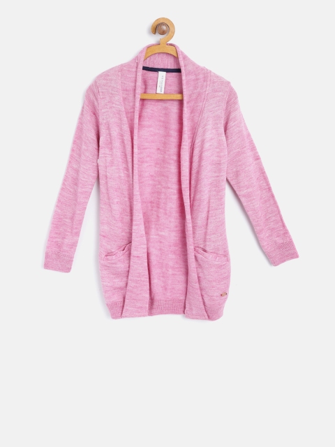 

U.S. Polo Assn. Kids Girls Pink Solid Front-Open Cardigan