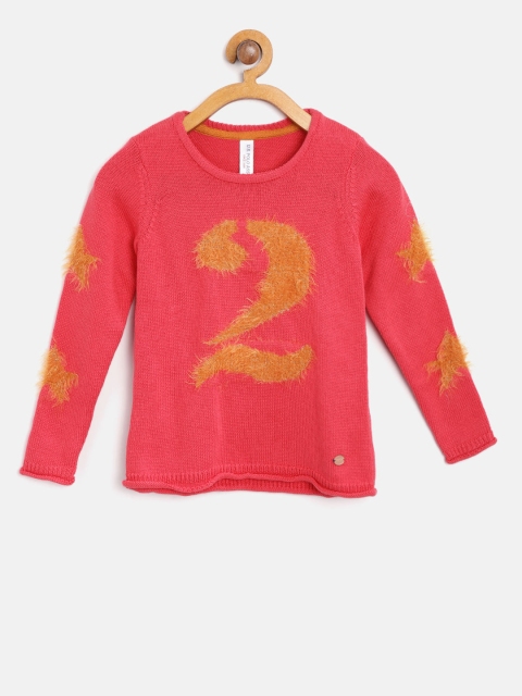 

U.S. Polo Assn. Kids Girls Pink & Mustard Brown Self Design Pullover