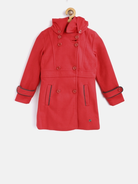 

U.S. Polo Assn. Kids Girls Red Pea Coat with Detachable Hood