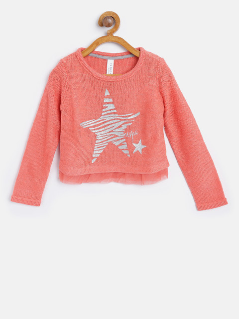 

U.S. Polo Assn. Kids Girls Coral Orange Printed Pullover