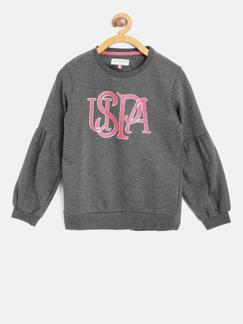 

U.S. Polo Assn. Kids Girls Charcoal Grey Printed Sweatshirt