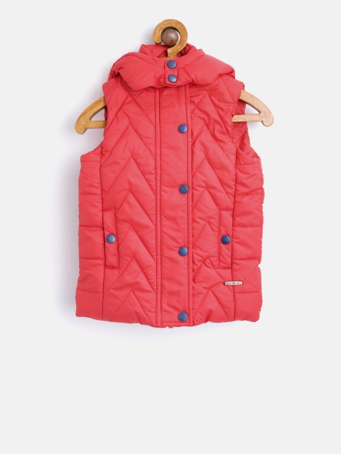 

U.S. Polo Assn. Kids Girls Red Hooded Sleeveless Quilted Jacket
