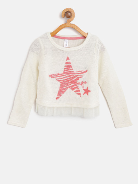

U.S. Polo Assn. Kids Girls Off-White & Pink Printed Pullover