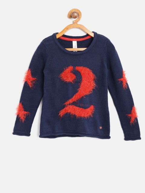 

U.S. Polo Assn. Kids Girls Navy Blue & Red Self Design Pullover