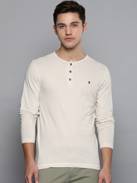 

Louis Philippe Jeans Men Off-White Slim Fit Solid Henley Neck T-shirt