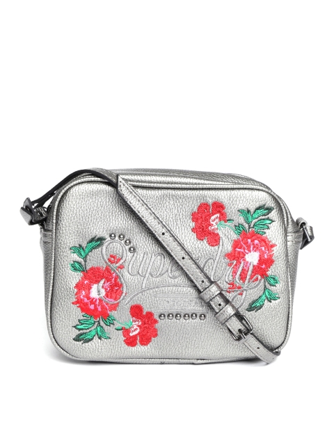 

Superdry Silver-Toned Embroidered Sling Bag