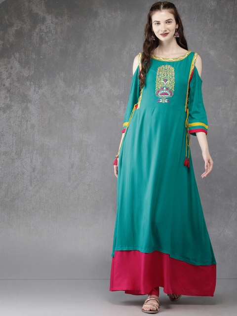 

Anouk Women Sea Green Yoke Design A-Line Kurta