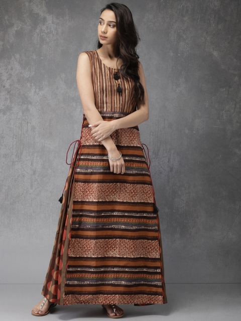 

Anouk Women Brown & Olive Green Printed A-Line Kurta