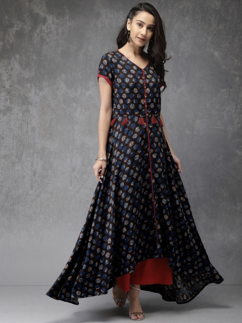 

Anouk Women Brown & Navy Blue Printed A-Line Kurta