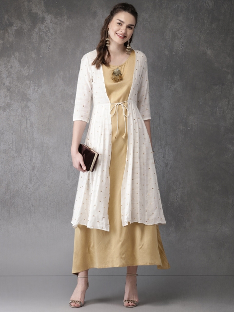 

Anouk Women White & Gold-Toned Printed A-Line Kurta
