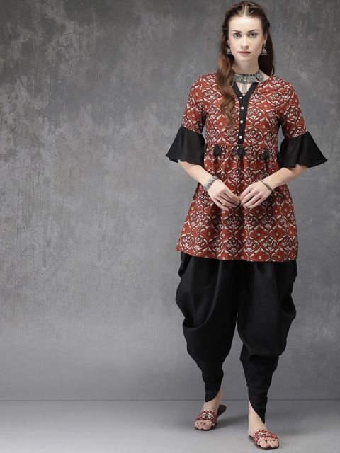 

Anouk Women Maroon & Black Printed Kurta with Patiala