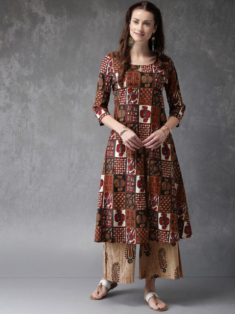 

Anouk Women Beige & Brown Printed Kurta with Palazzo
