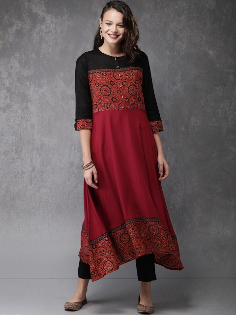 

Anouk Women Black & Maroon Printed Kurta with Trousers