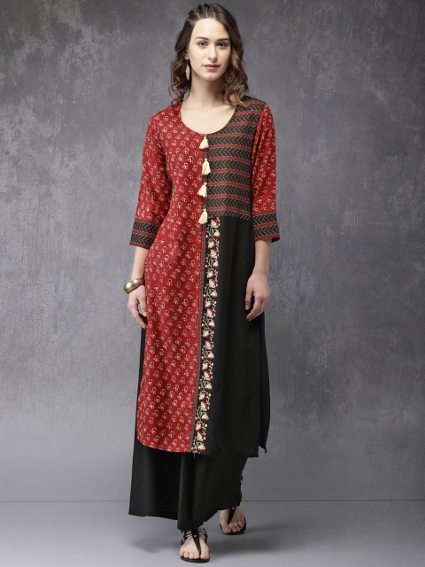 

Anouk Women Red & Black Printed Kurta with Palazzos