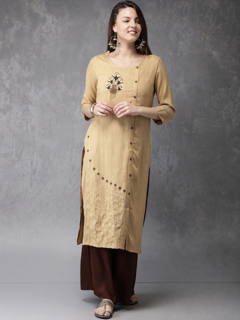 

Anouk Women Beige & Brown Striped Kurta with Palazzos
