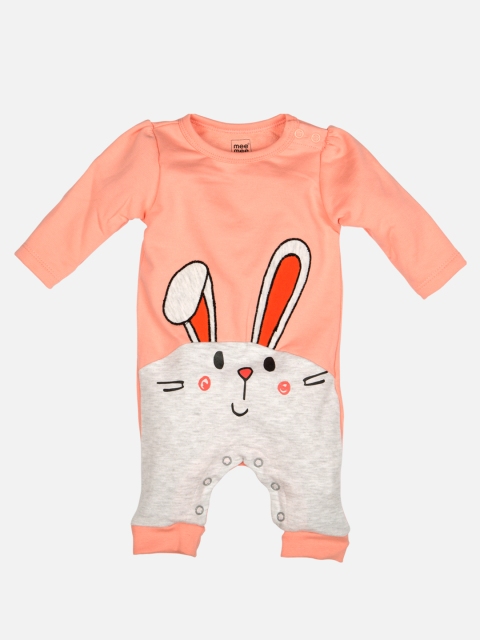 

MeeMee Girls Peach & Grey-Melange Colourblocked Romper