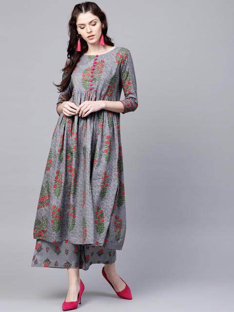 

Ishin Women Grey & Red Printed Kurta with Palazzos