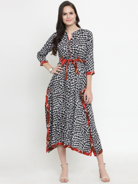 

Indibelle Women Black & White Checked Kaftan Dress