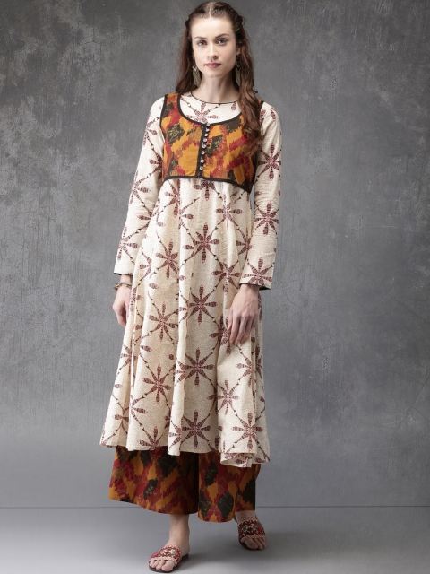 

Anouk Women Beige & Rust Printed Kurta with Palazzos