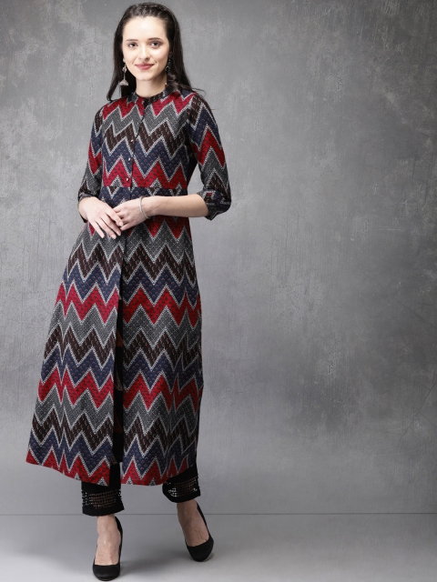 

Anouk Women Black & Grey Printed A-Line Layered Kurta