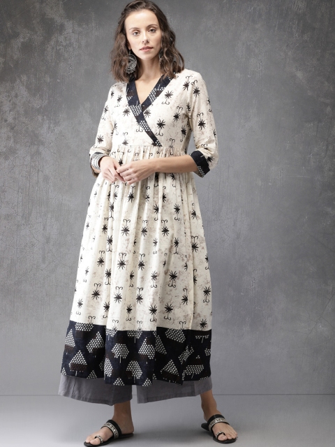 

Anouk Women Off-White & Beige Printed Anarkali Kurta