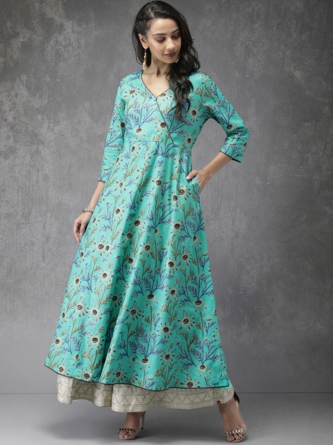 

Anouk Women Sea Green Floral Printed Anarkali Kurta