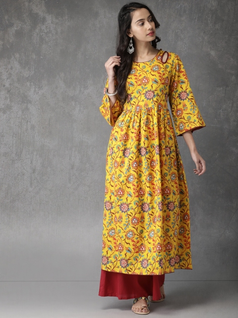 

Anouk Women Yellow Floral Print A-Line Kurta