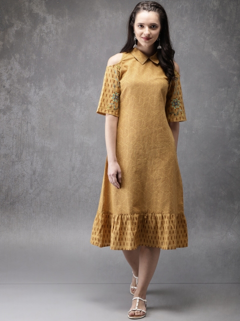 

Anouk Women Mustard Yellow & Brown Printed A-Line Kurta