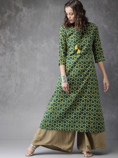 

Anouk Women Green & Yellow Printed A-Line Kurta