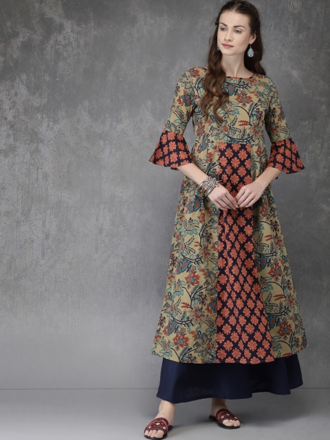 

Anouk Women Olive Green Printed A-Line Kurta
