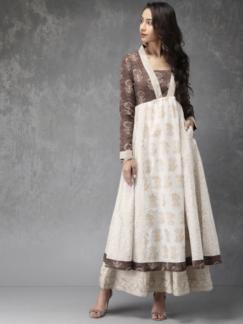 

Anouk Women Brown & Off-White Printed Anarkali Kurta