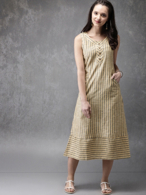

Anouk Women Yellow & Blue Striped A-Line Kurta