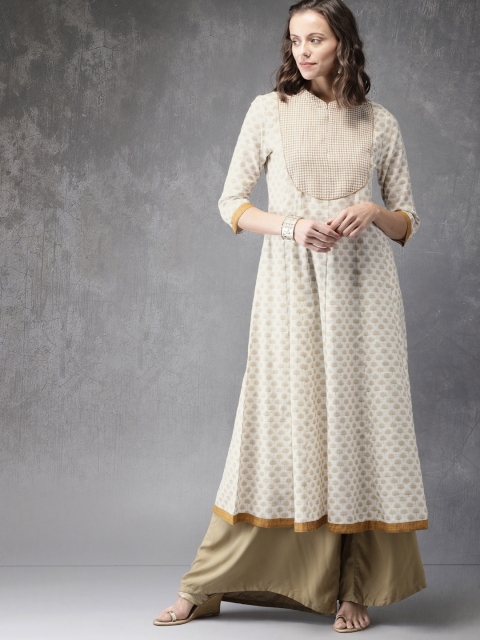 

Anouk Women Off-White & Golden Printed Anarkali Kurta