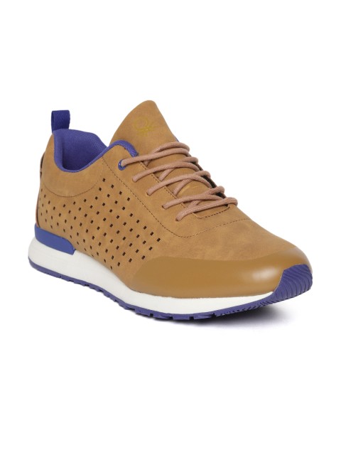 

United Colors of Benetton Men Tan Brown Sneakers with Laser Cuts