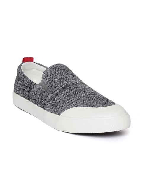 

United Colors of Benetton Men Grey Woven Design Slip-On Sneakers