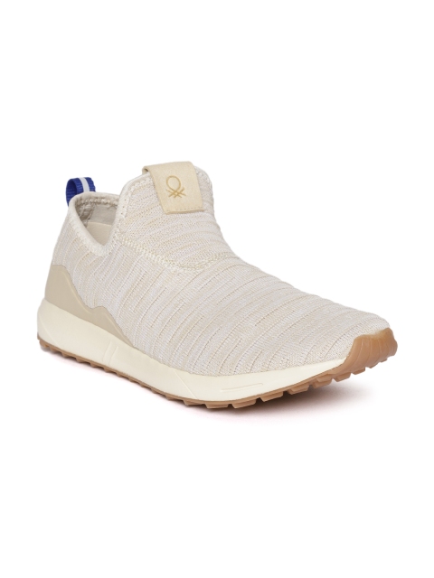 

United Colors of Benetton Men Beige Self-Striped Sneakers